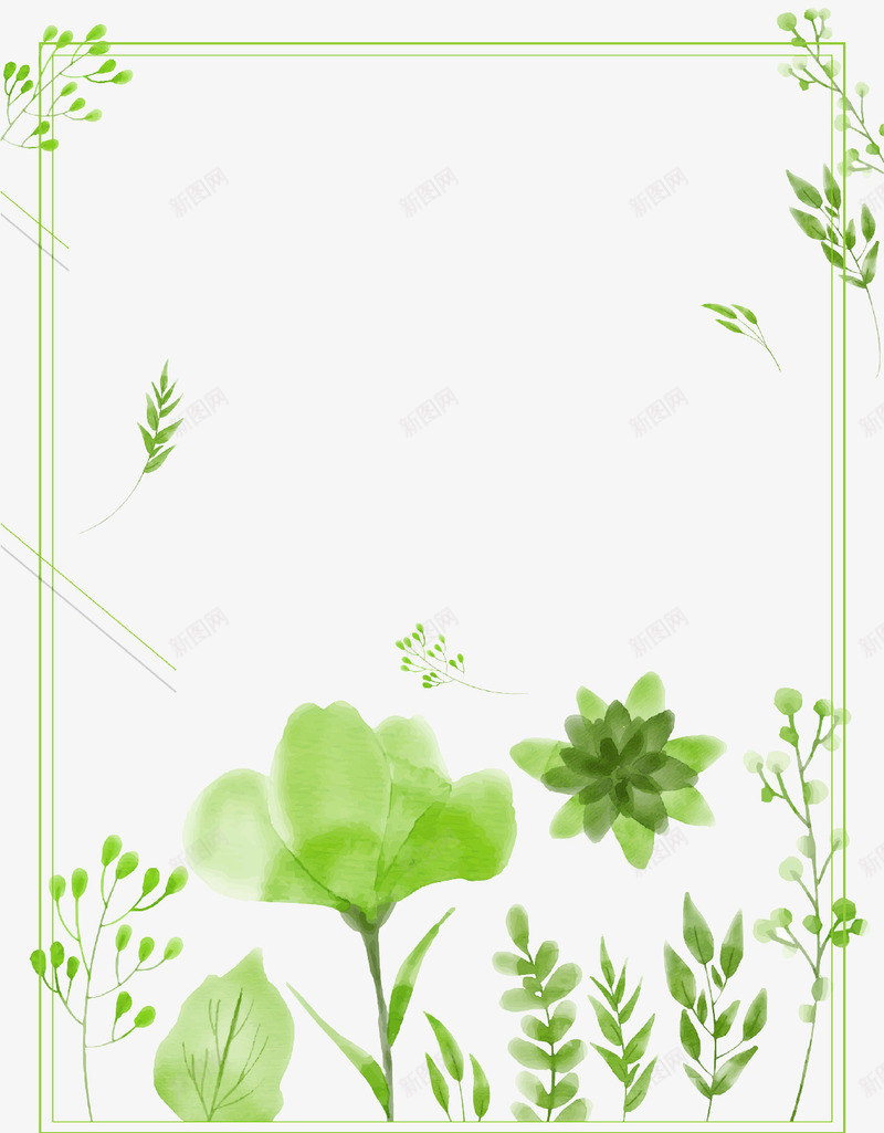 绿色清新唯美花朵边框psd免抠素材_88icon https://88icon.com 促销 创意 唯美 清新 绿色 花朵 装饰 边框