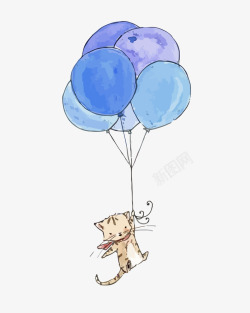 蓝色气球和猫咪矢量图素材