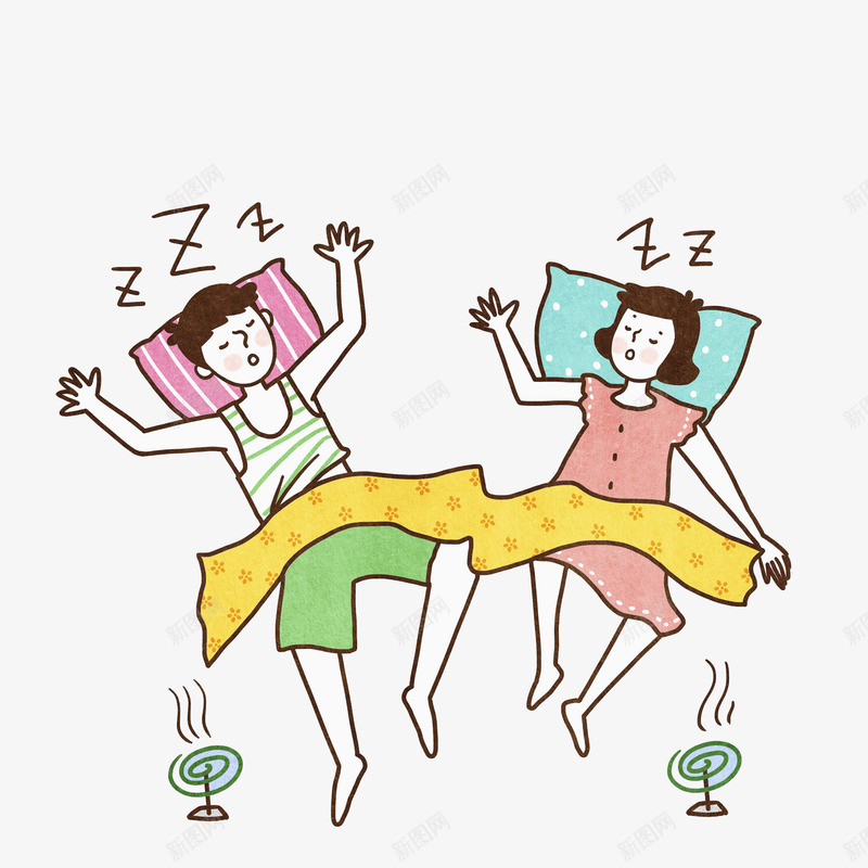 手绘的男孩女孩png免抠素材_88icon https://88icon.com 休息 卡通 呼噜 唯美 夏天 熟睡少女 男孩女孩 睡觉 蚊香