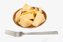黄油奶酪一盘奶酪和叉子高清图片