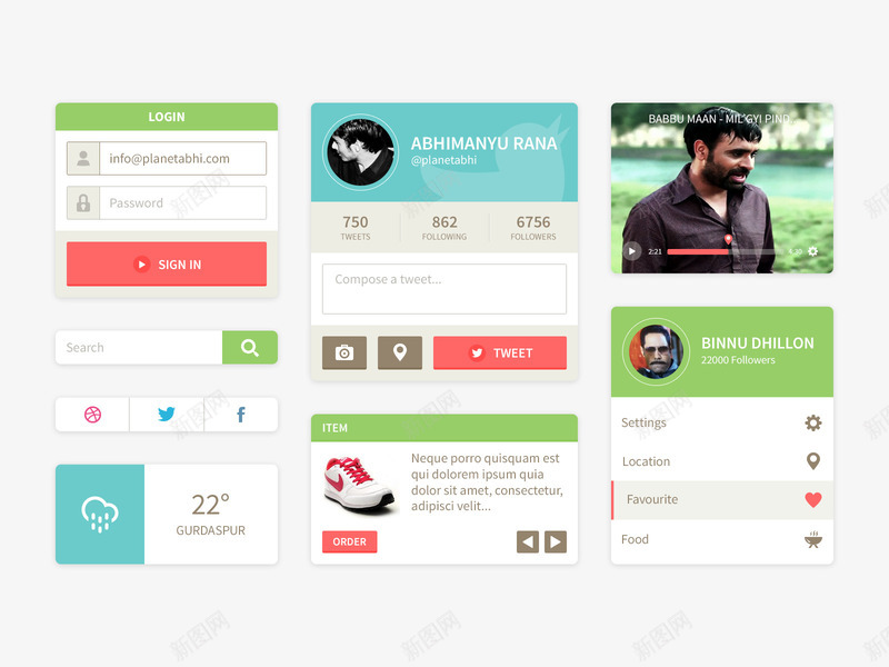 网页UI工具包psd免抠素材_88icon https://88icon.com UI工具包 导航 布局 播放机 电话 登录框 网页应用素材 网页界面 菜单 设置