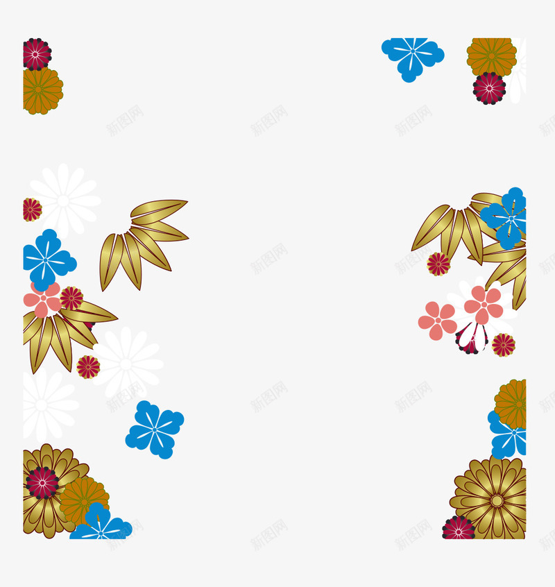 白蓝棕花png免抠素材_88icon https://88icon.com 日式 花纹