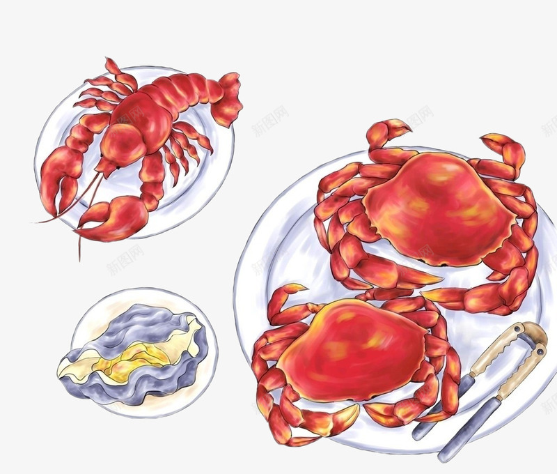 手绘海鲜食物png免抠素材_88icon https://88icon.com 手绘图片 海鲜 蛤蜊素材 螃蟹