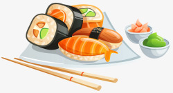 清新手绘寿司日式料理素材
