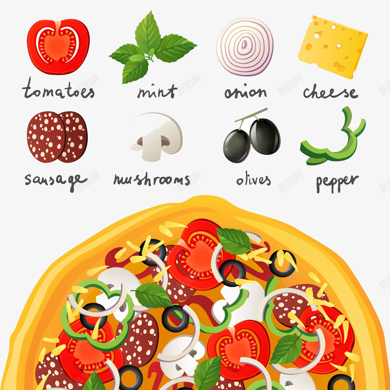 披萨蔬菜psd免抠素材_88icon https://88icon.com 披萨蔬菜设计素材披萨蔬菜设计模板下载西红柿洋葱香菇披萨披萨