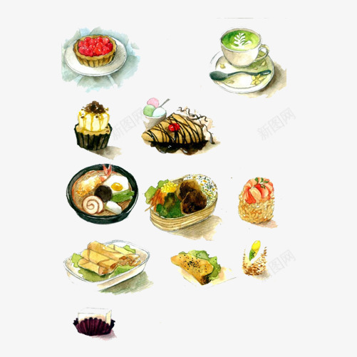 各种糕点手绘画片png免抠素材_88icon https://88icon.com 手绘食物 水彩画 糕点 面包