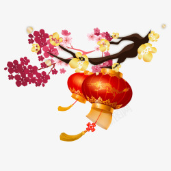 唯美中国风红色灯笼梅花传统纹样素材