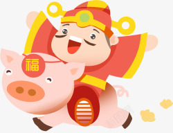 卡通2019猪年大吉财神骑猪素材