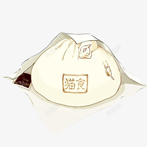 猫粮手绘画片png免抠素材_88icon https://88icon.com 手绘色彩 手绘食物 猫粮 猫食 白色袋子