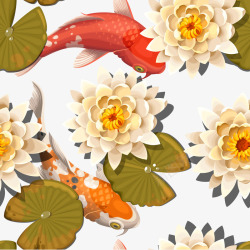 睡莲和鲤鱼插画矢量图素材