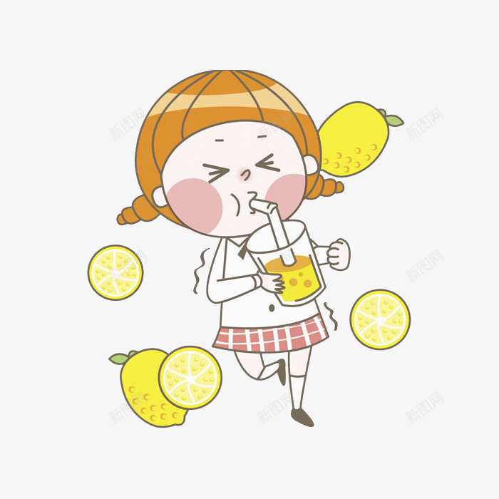 喝果汁的女孩png免抠素材_88icon https://88icon.com 习惯 卡通 可爱 女孩 手绘 杯子 柠檬 黄色
