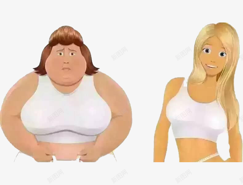 肥胖对比的女人png免抠素材_88icon https://88icon.com 伤心 卡通 可爱 女人 微笑 手绘 白色 肥胖对比 肥胖的危害 长发