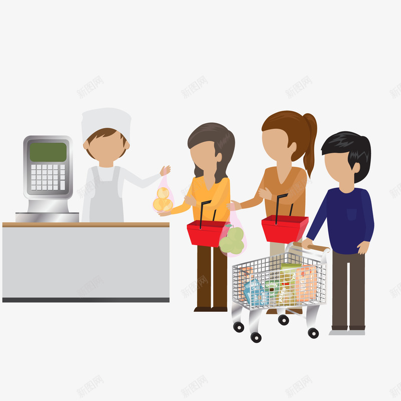 超市排队的人物矢量图ai免抠素材_88icon https://88icon.com 买菜 人物设计 卡通 排队 购物 超市 矢量图