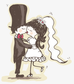 亲吻的新郎新娘可爱手绘卡通新郎新娘高清图片