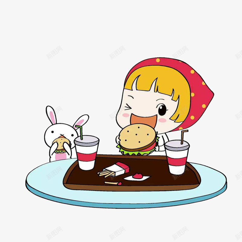 在吃汉堡的女孩png免抠素材_88icon https://88icon.com 卡通插画 可乐 吃东西的美女 吃东西美女 在吃汉堡的女孩 薯条