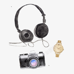 音乐用品卡通手绘耳机相机手表高清图片
