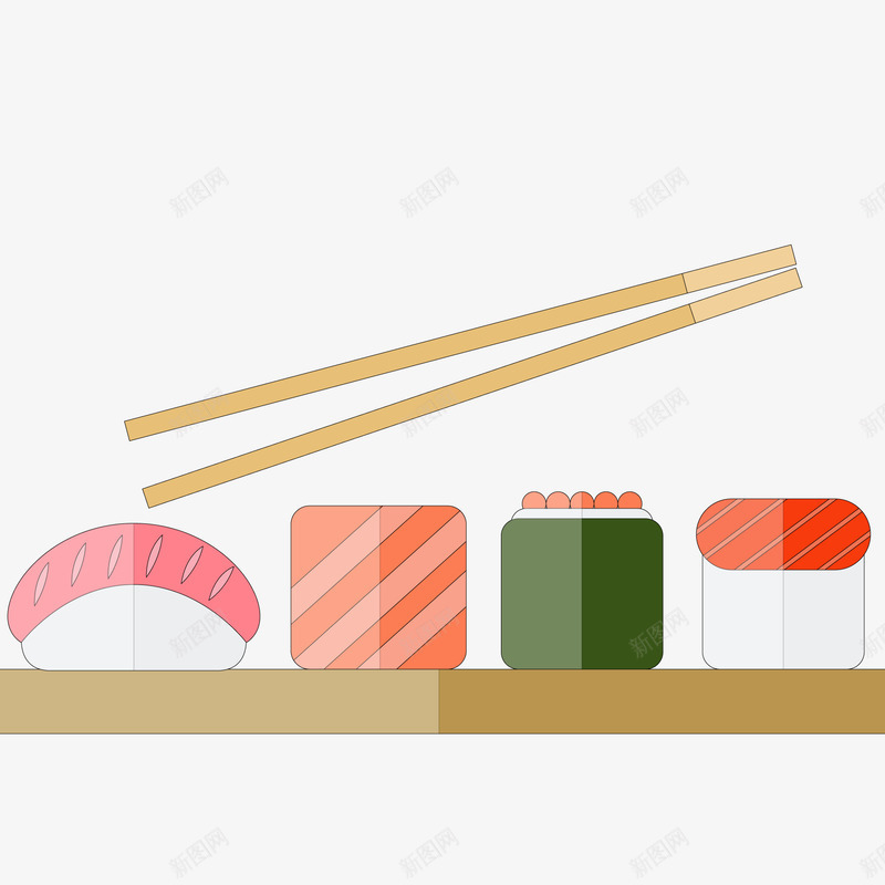 卡通日式的美食矢量图ai免抠素材_88icon https://88icon.com 寿司 日式料理 筷子 美食 食物 餐厅 矢量图