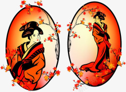 卡通日本美女枫叶与和服女人高清图片