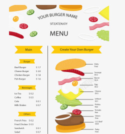 营养自助汉堡菜单素材