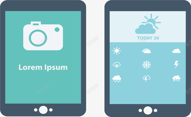 智能平板电脑界面png免抠素材_88icon https://88icon.com 天气模板 相机界面设计 矢量素材 蓝色界面