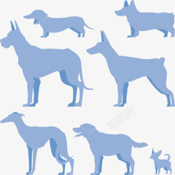 蓝色狗狗形象剪影矢量图素材