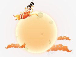 动漫嫦娥中秋节嫦娥在橙色圆弧月亮上高清图片