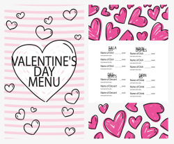 粉红色爱心情人节菜单矢量图海报