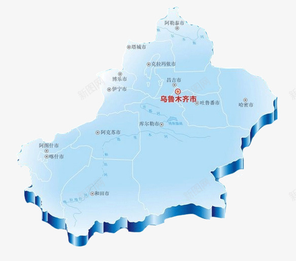 新疆蓝色立体地图png免抠素材_88icon https://88icon.com 中国新疆 地图 新疆地图 新疆省地图 立体地图 蓝色地图