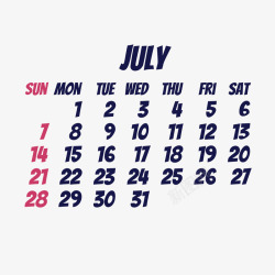 黑红色2019年7月日历矢量图素材