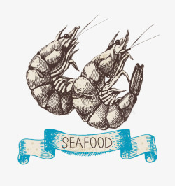 手绘线条虾素材