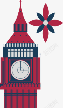 国外旅游不规则图形英国旅游红色教堂装饰矢量图图标图标