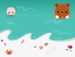 游泳的小熊和章鱼素材