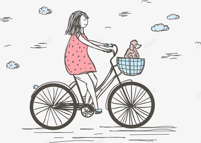 骑自行车遛狗png免抠素材_88icon https://88icon.com 人与宠物 人和宠物 卡通 女孩 宠物狗 犬类动物 自行车 遛狗 骑自行车