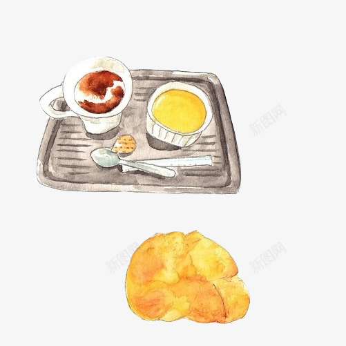 营养搭配食物手绘画片png免抠素材_88icon https://88icon.com 咖啡 水彩画 面包 黄油 黄色