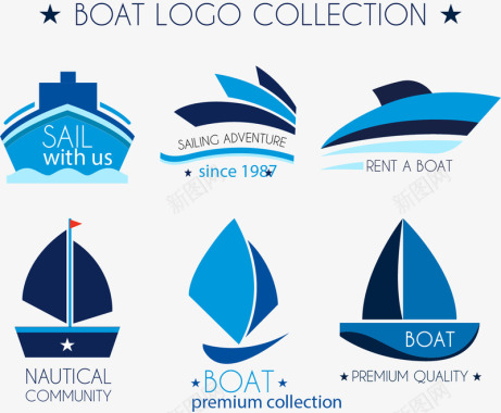 创意公益手绘logo蓝色的大轮船矢量图图标图标