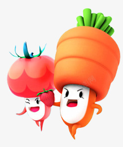唯美卡通蔬菜小人胡萝卜西红柿素材
