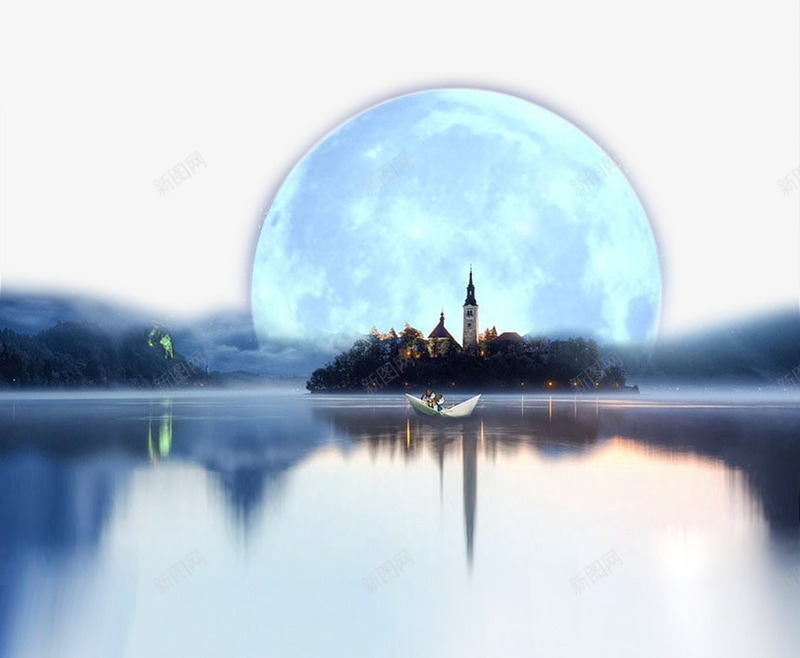 月亮和海png免抠素材_88icon https://88icon.com 唯美 圆 塔 广阔 月亮 浪漫 海 蓝色 风景