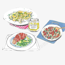 玉米面菜饺子各种食物手绘画片高清图片