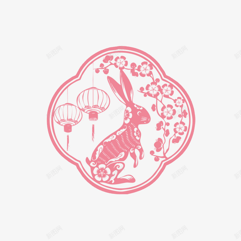 红色剪纸风格的兔子png免抠素材_88icon https://88icon.com 2023 中国风 中秋节 兔 兔年 创意 剪纸风格 插画设计 红色