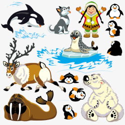 卡通动物与女孩素材