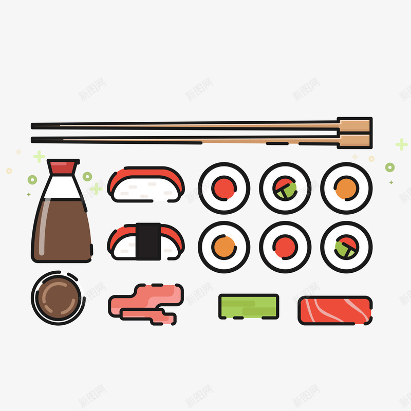 日式料理插画png免抠素材_88icon https://88icon.com 寿司 清酒 生鱼片