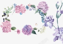 彩绘水彩紫色花卉花环素材