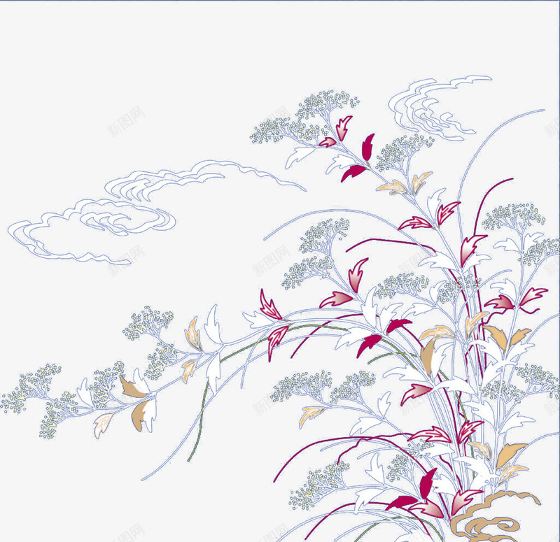 紫灰芦苇花纹png免抠素材_88icon https://88icon.com PNG 日式 灰色 紫色 芦苇 花纹