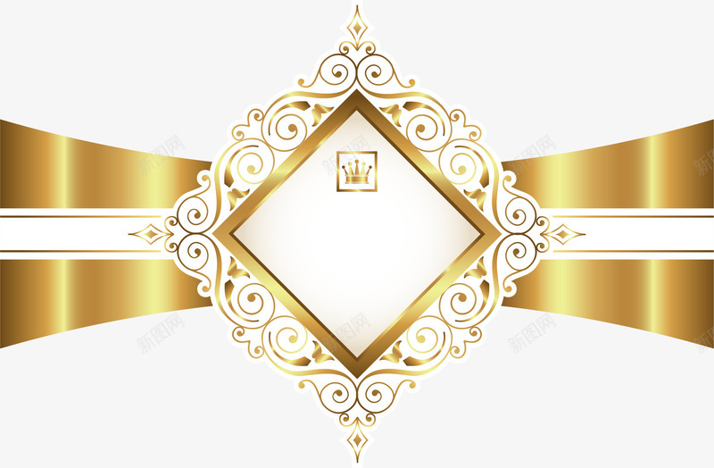 卡通金色丝带png免抠素材_88icon https://88icon.com 丝带 光晕 卡通 大气 奢华 方块 花纹 金色