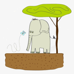 卡通大象树叶素材