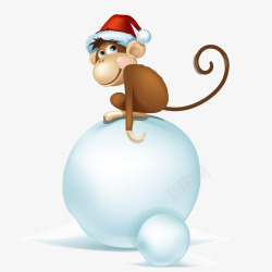 卡通滚雪球的小猴子素材