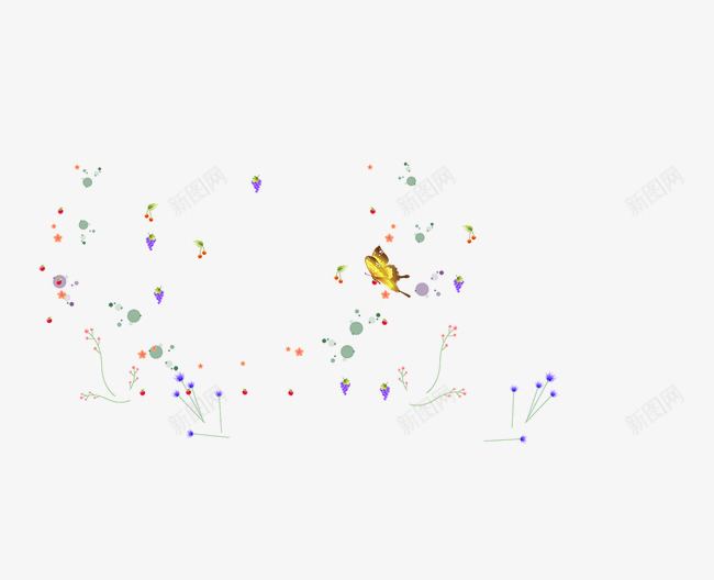 鲜花蝴蝶png免抠素材_88icon https://88icon.com 不规则线条 小草 手绘花纹 抽象文理 抽象花纹 花朵 蝴蝶 边框 鲜花