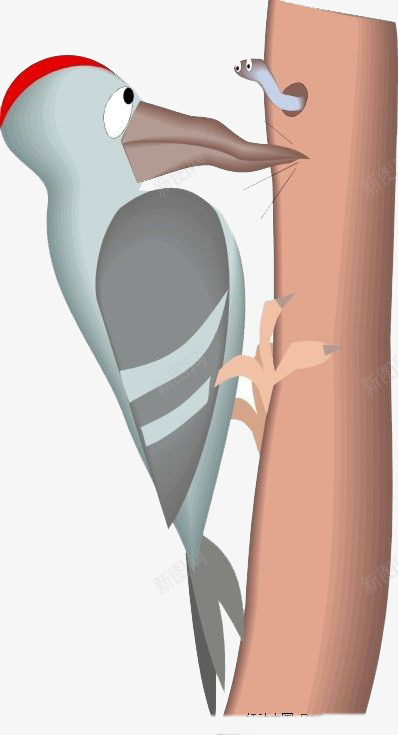 啄木鸟捉虫png免抠素材_88icon https://88icon.com 啄木鸟图案 尖嘴 木头 森林医生 灰色