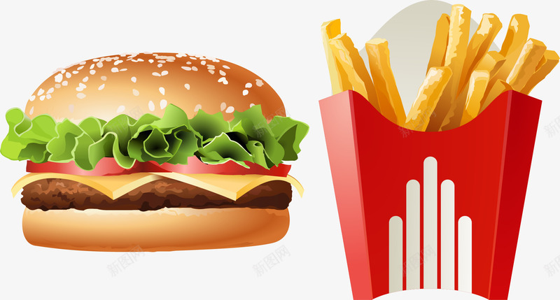 手绘快餐套餐png免抠素材_88icon https://88icon.com 写实 套餐 快餐 手绘 汉堡 牛肉堡 薯条
