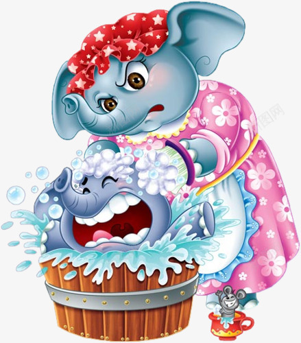 洗澡的小象和妈妈png免抠素材_88icon https://88icon.com 儿童插画 卡通 可爱 大象 手绘 洗澡